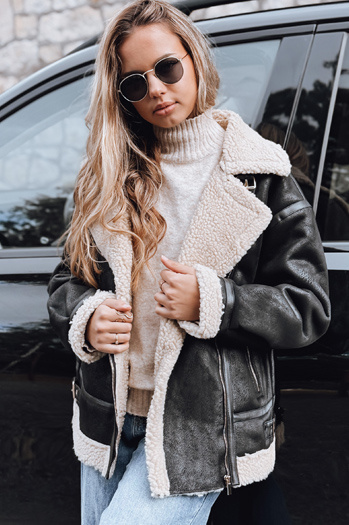 Női ramones dzseki báránybőrrel fekete Dstreet TY5247