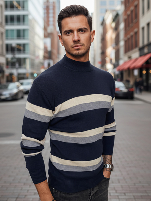 Férfi csíkos pulóver Szín Gránátkék DSTREET WX2126