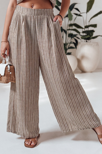 MODERESS női csíkos széles szárú nadrág barna Dstreet UY2695