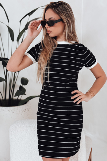 Női csíkos miniruha FITLINES fekete Dstreet EY2584