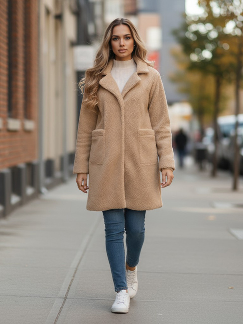 Női teddy szőrme téli kabát bézs Dstreet NY0757z