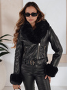 Női téli bőrdzseki műszőrmével fekete Dstreet TY5212 TY5212
