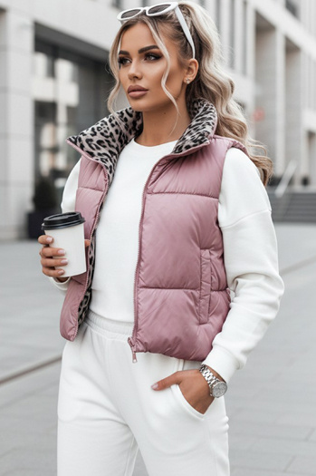 Női LEOVELLA átmeneti rövid steppelt kétirányú rózsaszín mellény Dstreet TY5492