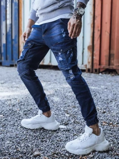 Kék férfi skinny fit farmernadrág övvel Dstreet UX3284_1