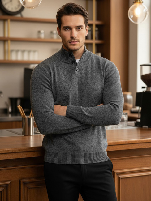 Férfi álló pulóver világosszürke Dstreet WX2356