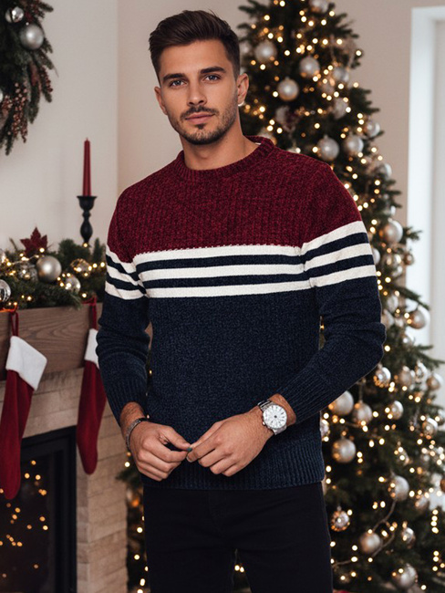 Férfi csíkos, sötétkék pulóver Dstreet WX2229z