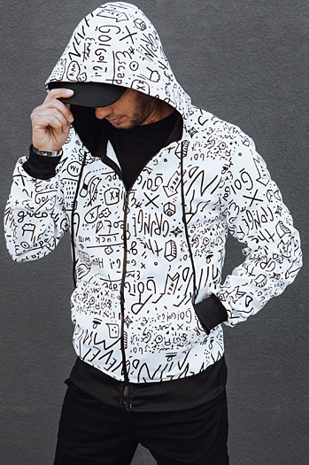 Férfi cipzáras kapucnis pulóver fehér Dstreet BX5811