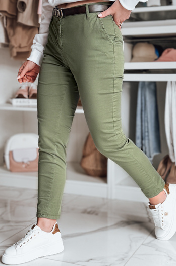 Női vékony nadrág övvel LINESKA khaki Dstreet UY2575