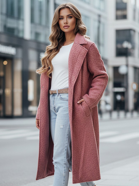 Női hosszú báránybőr kabát rózsaszín Dstreet NY0755z