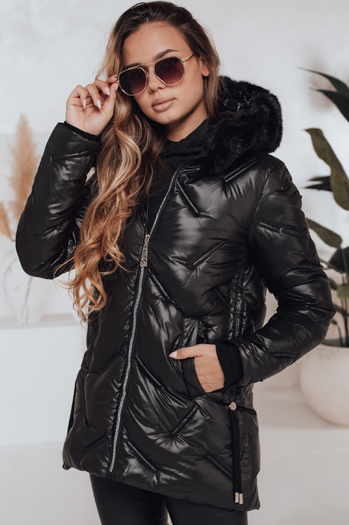 Női télikabát LOVEINSIDE steppelt szőrmével fekete Dstreet TY5049 TY5049