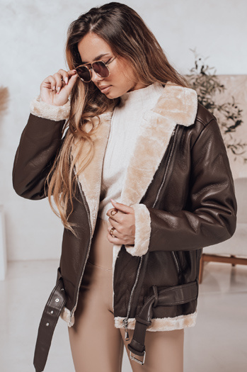 Női NORFDIMA bőrdzseki báránybőr kabát kávé Dstreet TY4736