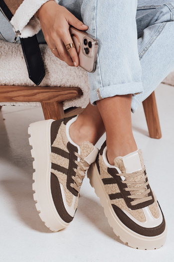 Női műszőrme platform tornacipő barna Dstreet ZY1082 ZY1082