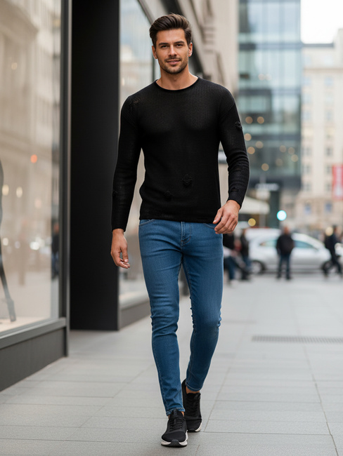 Férfi fekete pulóver Dstreet WX2312z