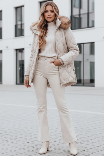 Női téli kabát LUMORE steppelt kapucnival világos bézs Dstreet TY5012