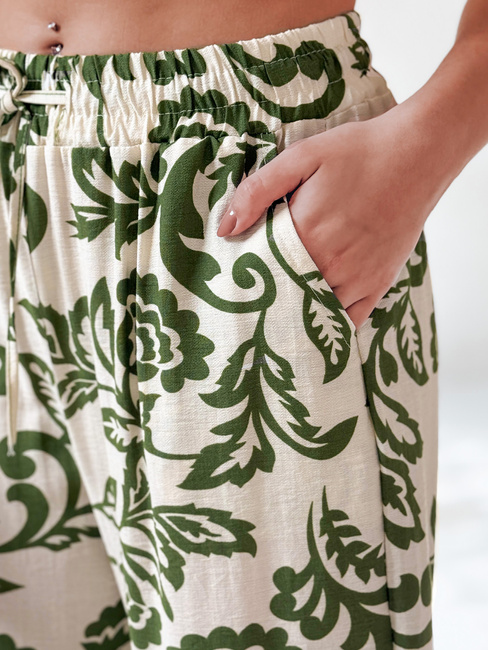 Női virágos széles szárú nadrág LOVEGARDEN zöld Dstreet UY2656