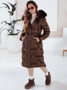 Női téli hosszú steppelt kabát szőrmével barna Dstreet TY5074
