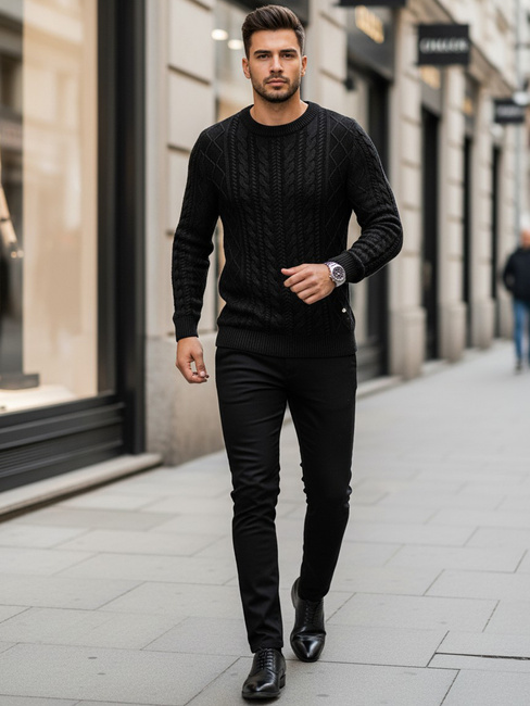 Férfi fekete pulóver Dstreet WX1926