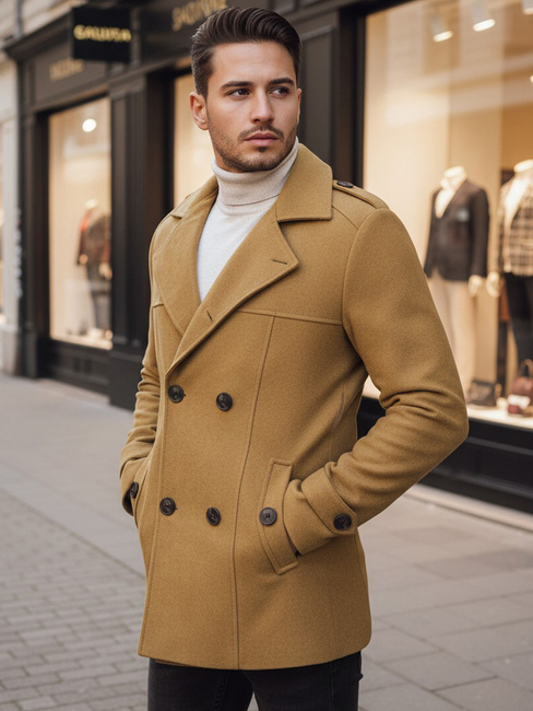 Férfi kétsoros kabát Szín Camel DSTREET CX0443