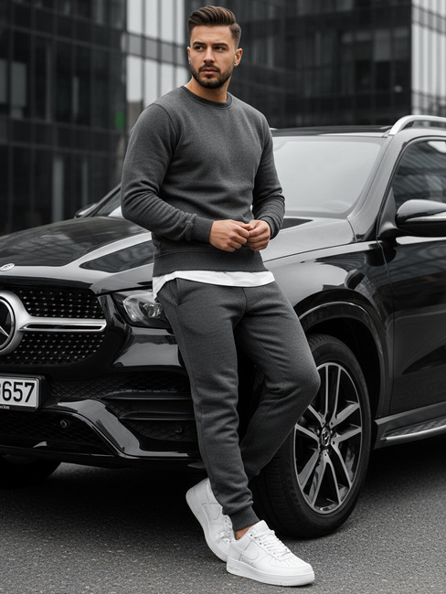 Férfi pulcsi kapucni nélkül antracit színben BX2405