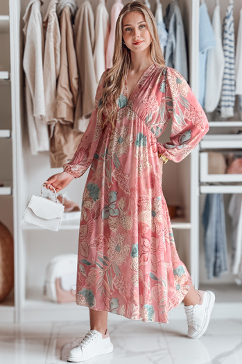 Egyméretű midi virágos ruha LILOVIE rózsaszín Dstreet EY2572