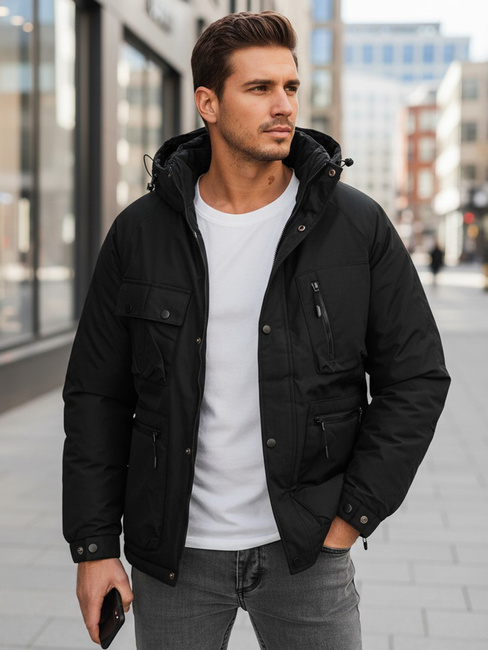 Férfi télikabát kapucnival fekete Dstreet TX5108