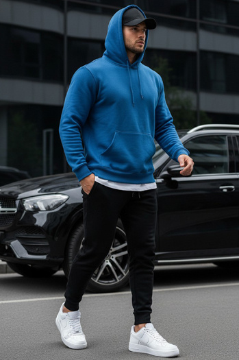 Kenguru típusú férfi pulcsi kapucnival kék színben Dstreet BX5081