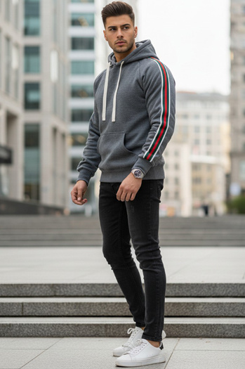 Férfi szürke kapucnis pulóver Dstreet BX5938