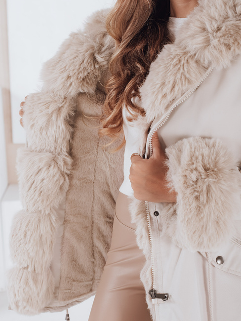 Női téli parka kabát szőrmével CHARMFUR fehér Dstreet TY5225