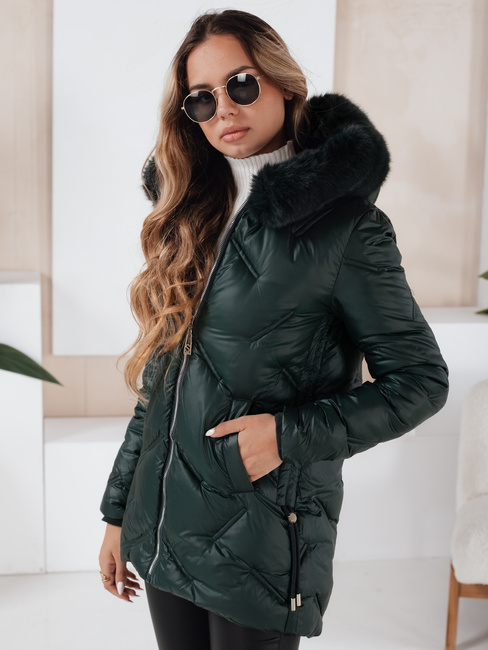 Női télikabát LOVEINSIDE steppelt szőrmével sötétzöld Dstreet TY5050