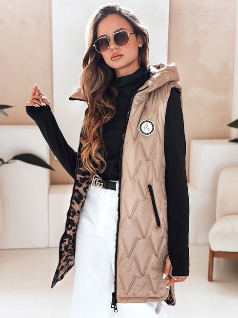 Női kétoldalas kapucnis mellény camel színben Dstreet TY5095