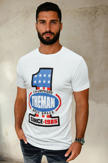 Férfi fehér póló mintával Dstreet RX4406