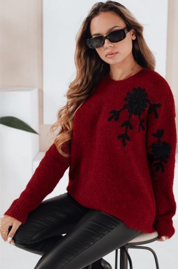 Női pulóver virágos applikációval GIRLHERBAL bordó Dstreet MY2549