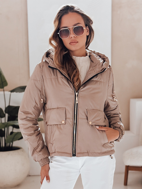 Női steppelt dzseki kapucnival ARON camel Dstreet TY4398
