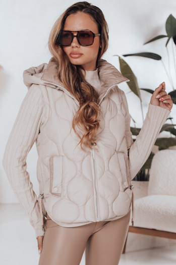 Női steppelt kapucnis mellény MISSVEST bézs Dstreet TY5020