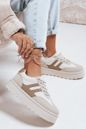 Női szigetelt platformos tornacipő bézs Dstreet ZY1080 ZY1080