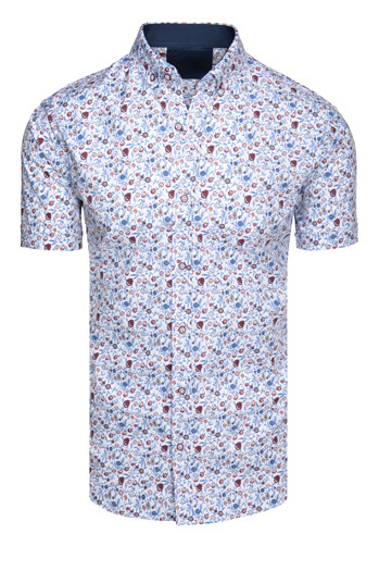 Férfi mintás, vékony, rövid ujjú ing fehér Dstreet KX1069