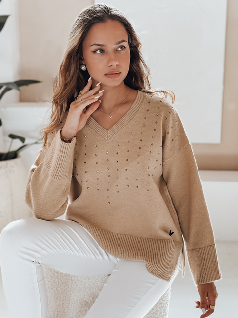 amski V-nyakú pulóver VERALIA camel Dstreet MY2518