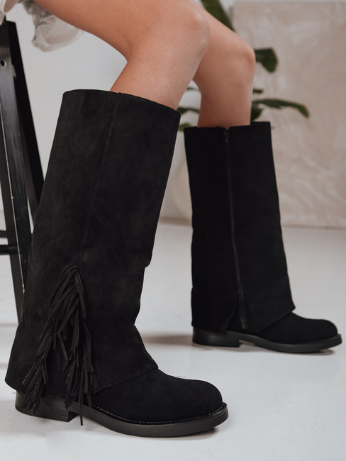 Női szarvasbőr rojtos csizma fekete Dstreet ZY1268 ZY1268