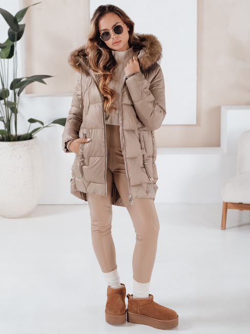 Női télikabát NORINA steppelt szőrmével camel Dstreet TY5056