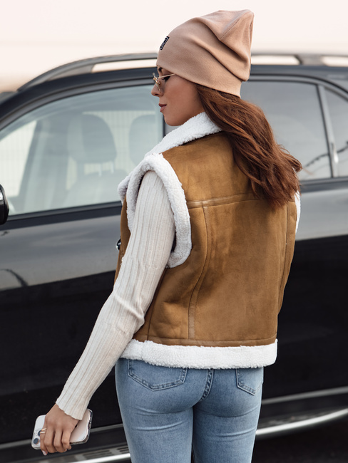 Női szarvasbőr mellény juhbőrrel WOOLZIP camel Dstreet TY4741