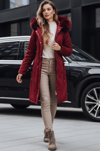 Női téli parka kabát szőrmével bordó Dstreet TY5114 TY5114