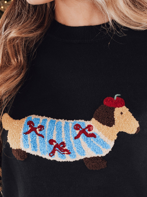 Női pulóver kutyás applikációval CHICPAWS fekete Dstreet MY2541z