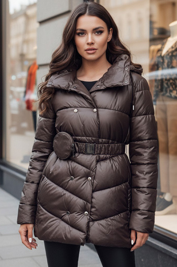 Női steppelt télikabát kapucnival BLOOM mokka Dstreet TY4517z