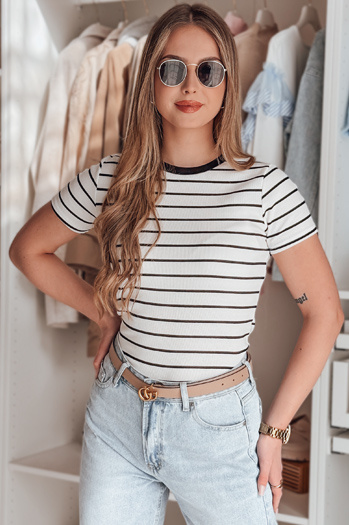 Női alap csíkos póló LINESS fehér Dstreet RY2818