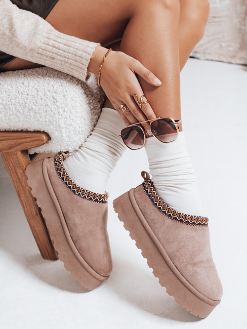 Női hócsizma hímzett velúr bézs Dstreet ZY1183