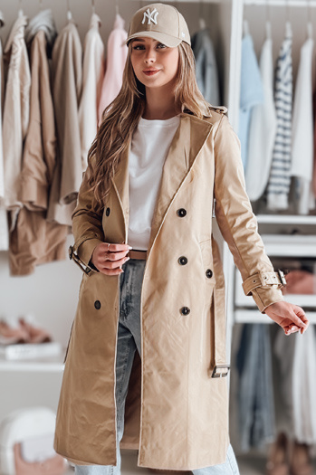 Női hosszú kabát övvel SLIMFOTA camel Dstreet NY0746