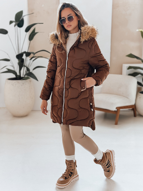 Női télikabát VIRELIA steppelt kapucnival barna Dstreet TY4936 Dstreet TY4936