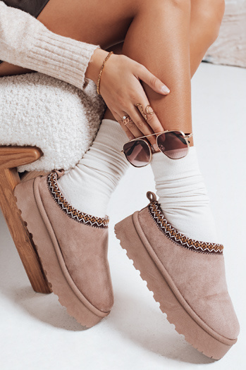 Női hócsizma hímzett velúr bézs Dstreet ZY1183