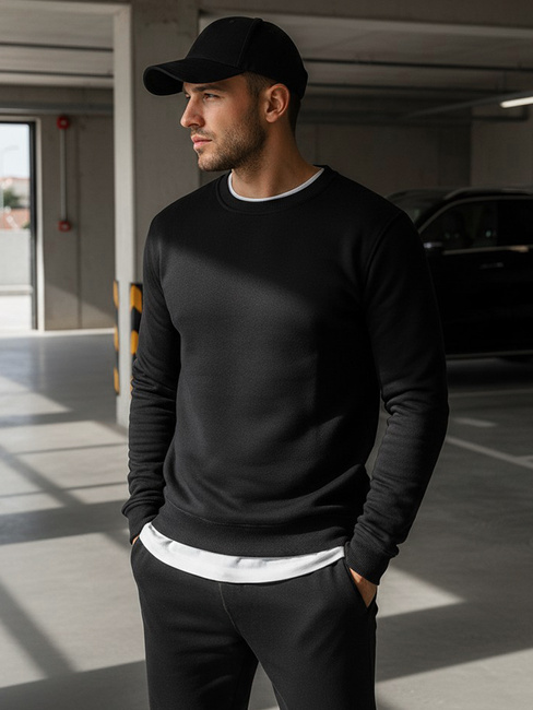 Férfi pulcsi kapucni nélkül fekete színben BX2416