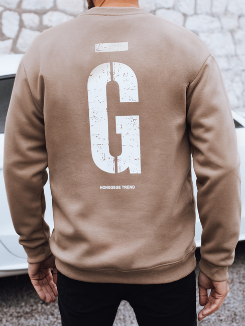 Férfi teve színű nyomtatott pulóver Dstreet BX5923